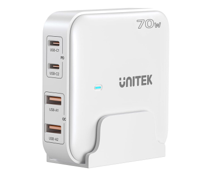 Ładowarka i akumulator UNITEK Ładowarka biurkowa GaN 70W 2x USB-A 2x USB-C P1228AWH